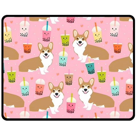 Corgi Bubble Boba Tea Pink Pattern Fleece Blanket (Medium) from ArtsNow.com 60 x50  Blanket Front