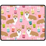 Corgi Bubble Boba Tea Pink Pattern Fleece Blanket (Medium)