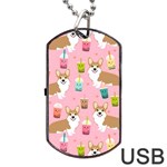 Corgi Bubble Boba Tea Pink Pattern Dog Tag USB Flash (Two Sides)