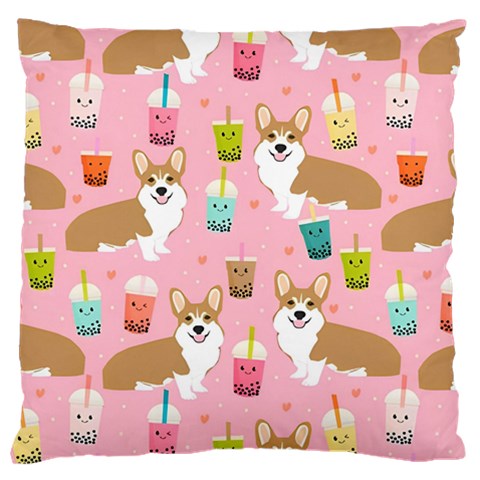 Corgi Bubble Boba Tea Pink Pattern Large Cushion Case (Two Sides) from ArtsNow.com Front