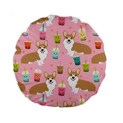 Corgi Bubble Boba Tea Pink Pattern Standard 15  Premium Round Cushions from ArtsNow.com Front