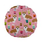 Corgi Bubble Boba Tea Pink Pattern Standard 15  Premium Round Cushions