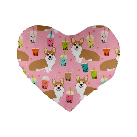 Corgi Bubble Boba Tea Pink Pattern Standard 16  Premium Heart Shape Cushions from ArtsNow.com Front