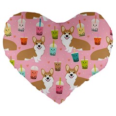 Corgi Bubble Boba Tea Pink Pattern Large 19  Premium Heart Shape Cushions from ArtsNow.com Front