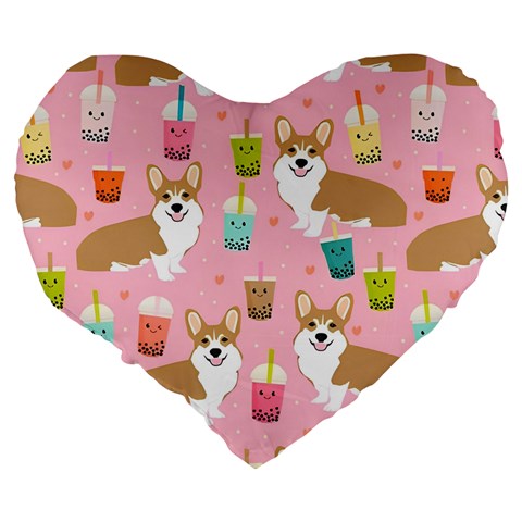 Corgi Bubble Boba Tea Pink Pattern Large 19  Premium Heart Shape Cushions from ArtsNow.com Back