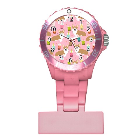 Corgi Bubble Boba Tea Pink Pattern Plastic Nurses Watch from ArtsNow.com Front