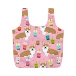 Corgi Bubble Boba Tea Pink Pattern Full Print Recycle Bag (M)