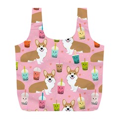 Corgi Bubble Boba Tea Pink Pattern Full Print Recycle Bag (L) from ArtsNow.com Front