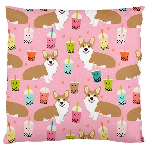 Corgi Bubble Boba Tea Pink Pattern Standard Premium Plush Fleece Cushion Case (Two Sides) from ArtsNow.com Front