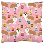 Corgi Bubble Boba Tea Pink Pattern Large Premium Plush Fleece Cushion Case (Two Sides)