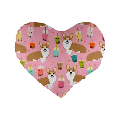 Corgi Bubble Boba Tea Pink Pattern Standard 16  Premium Flano Heart Shape Cushions from ArtsNow.com Front