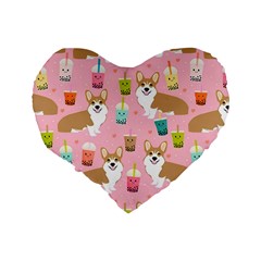 Corgi Bubble Boba Tea Pink Pattern Standard 16  Premium Flano Heart Shape Cushions from ArtsNow.com Back