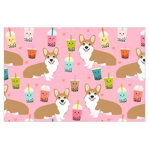 Corgi Bubble Boba Tea Pink Pattern 16 x24  Lumbar Throw Cushion Case (Two Sides) from ArtsNow.com Front