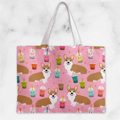 Corgi Bubble Boba Tea Pink Pattern Zipper Mini Tote Bag from ArtsNow.com Back