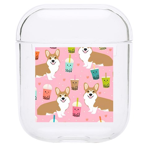 Corgi Bubble Boba Tea Pink Pattern Hard PC AirPods 1/2 Case from ArtsNow.com Front