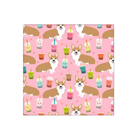 Corgi Bubble Boba Tea Pink Pattern Satin Bandana Scarf 22  x 22  from ArtsNow.com Front