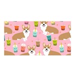 Corgi Bubble Boba Tea Pink Pattern Satin Wrap 35  x 70 