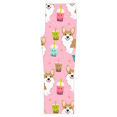 Corgi Bubble Boba Tea Pink Pattern Spaghetti Top Long Pants Satin Pajamas Set from ArtsNow.com Front Bottom Left