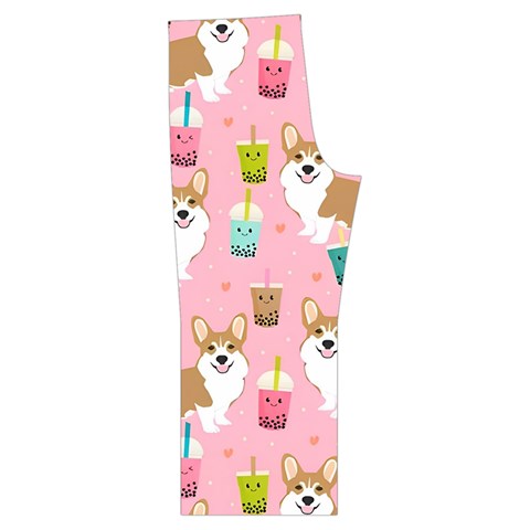 Corgi Bubble Boba Tea Pink Pattern Spaghetti Top Long Pants Satin Pajamas Set from ArtsNow.com Back Bottom Left