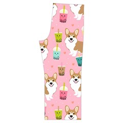 Corgi Bubble Boba Tea Pink Pattern Spaghetti Top Long Pants Satin Pajamas Set from ArtsNow.com Back Bottom Right