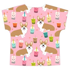 Corgi Bubble Boba Tea Pink Pattern Short Sleeve Long Pants Satin Pajamas Set from ArtsNow.com Back