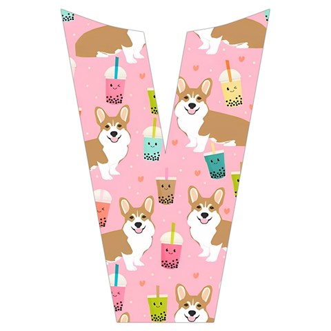 Corgi Bubble Boba Tea Pink Pattern Short Sleeve Long Pants Satin Pajamas Set from ArtsNow.com Placket