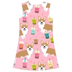 Corgi Bubble Boba Tea Pink Pattern Kids  Short Sleeve Velvet Dress from ArtsNow.com Back