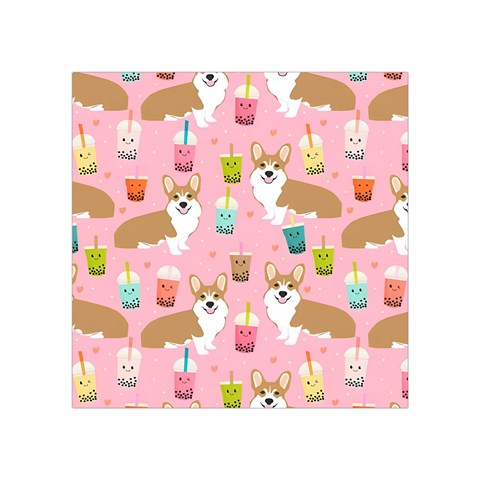 Corgi Bubble Boba Tea Pink Pattern Square Tapestry (Small) from ArtsNow.com Front