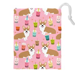 Corgi Bubble Boba Tea Pink Pattern Drawstring Pouch (5XL) from ArtsNow.com Front