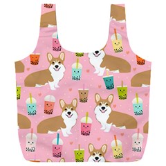 Corgi Bubble Boba Tea Pink Pattern Full Print Recycle Bag (XXL) from ArtsNow.com Front