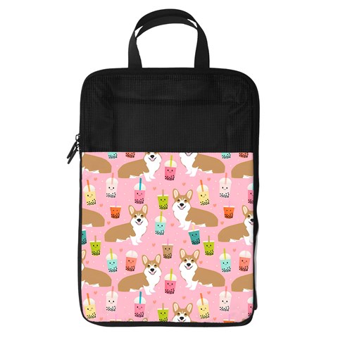 Corgi Bubble Boba Tea Pink Pattern Foldable Shoe Storage Bag from ArtsNow.com Front