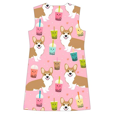 Corgi Bubble Boba Tea Pink Pattern Kids  Long Sleeve Velvet Lounge Robe from ArtsNow.com Back