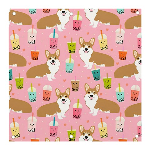 Corgi Bubble Boba Tea Pink Pattern Banner and Sign 3  x 3  from ArtsNow.com Front