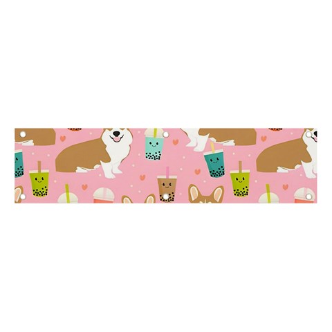 Corgi Bubble Boba Tea Pink Pattern Banner and Sign 4  x 1  from ArtsNow.com Front