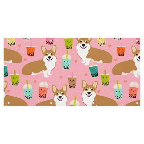 Corgi Bubble Boba Tea Pink Pattern Banner and Sign 8  x 4  from ArtsNow.com Front