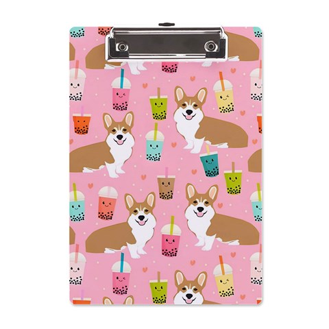 Corgi Bubble Boba Tea Pink Pattern A5 Acrylic Clipboard from ArtsNow.com Front