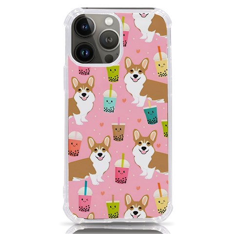 Corgi Bubble Boba Tea Pink Pattern iPhone 13 Pro Max TPU UV Print Case from ArtsNow.com Front