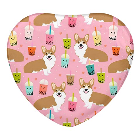 Corgi Bubble Boba Tea Pink Pattern Heart Glass Fridge Magnet (4 pack) from ArtsNow.com Front