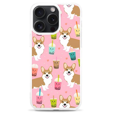 Corgi Bubble Boba Tea Pink Pattern iPhone 15 Pro Max TPU UV Print Case from ArtsNow.com Front