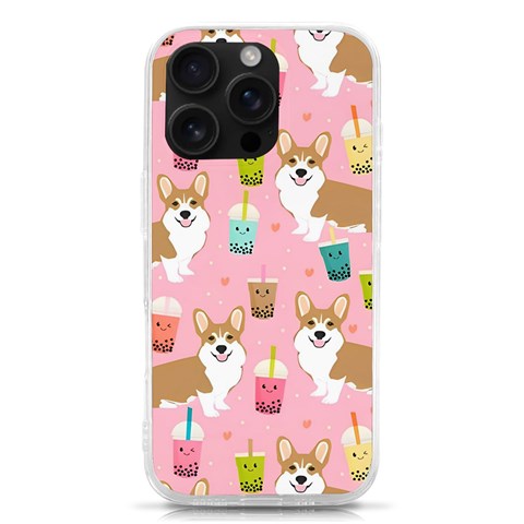 Corgi Bubble Boba Tea Pink Pattern iPhone 16 Pro TPU UV Print Case from ArtsNow.com Front