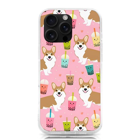 Corgi Bubble Boba Tea Pink Pattern iPhone 16 Pro Max TPU UV Print Case from ArtsNow.com Front