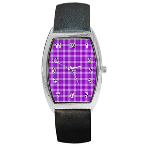 Purple Plaid Tartan 3 Barrel Style Metal Watch from ArtsNow.com Front