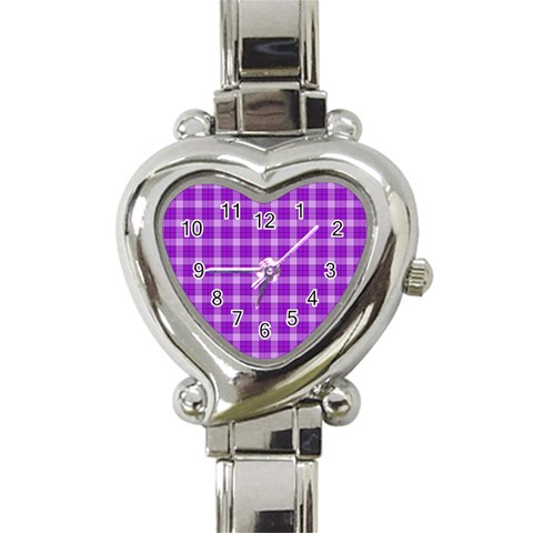 Purple Plaid Tartan 3 Heart Italian Charm Watch from ArtsNow.com Front