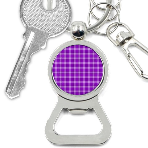 Purple Plaid Tartan 3 Bottle Opener Key Chain from ArtsNow.com Front