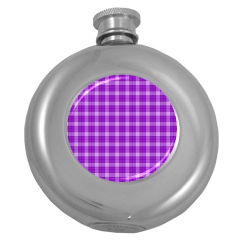 Purple Plaid Tartan 3 Round Hip Flask (5 oz) from ArtsNow.com Front