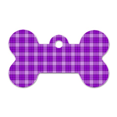 Purple Plaid Tartan 3 Dog Tag Bone (Two Sides) from ArtsNow.com Front