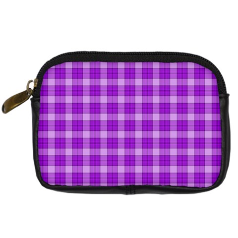 Purple Plaid Tartan 3 Digital Camera Leather Case from ArtsNow.com Front