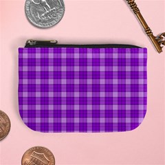 Purple Plaid Tartan 3 Mini Coin Purse from ArtsNow.com Front