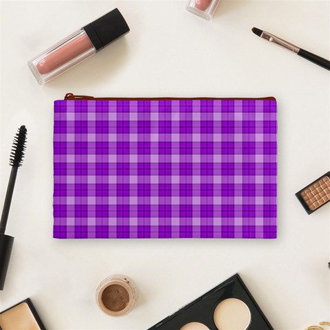 Purple Plaid Tartan 3 Cosmetic Bag (Medium) from ArtsNow.com Front