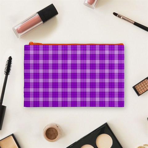 Purple Plaid Tartan 3 Cosmetic Bag (Medium) from ArtsNow.com Front